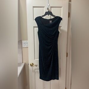 Vince Camuto Navy Glitter One Shoulder Dress